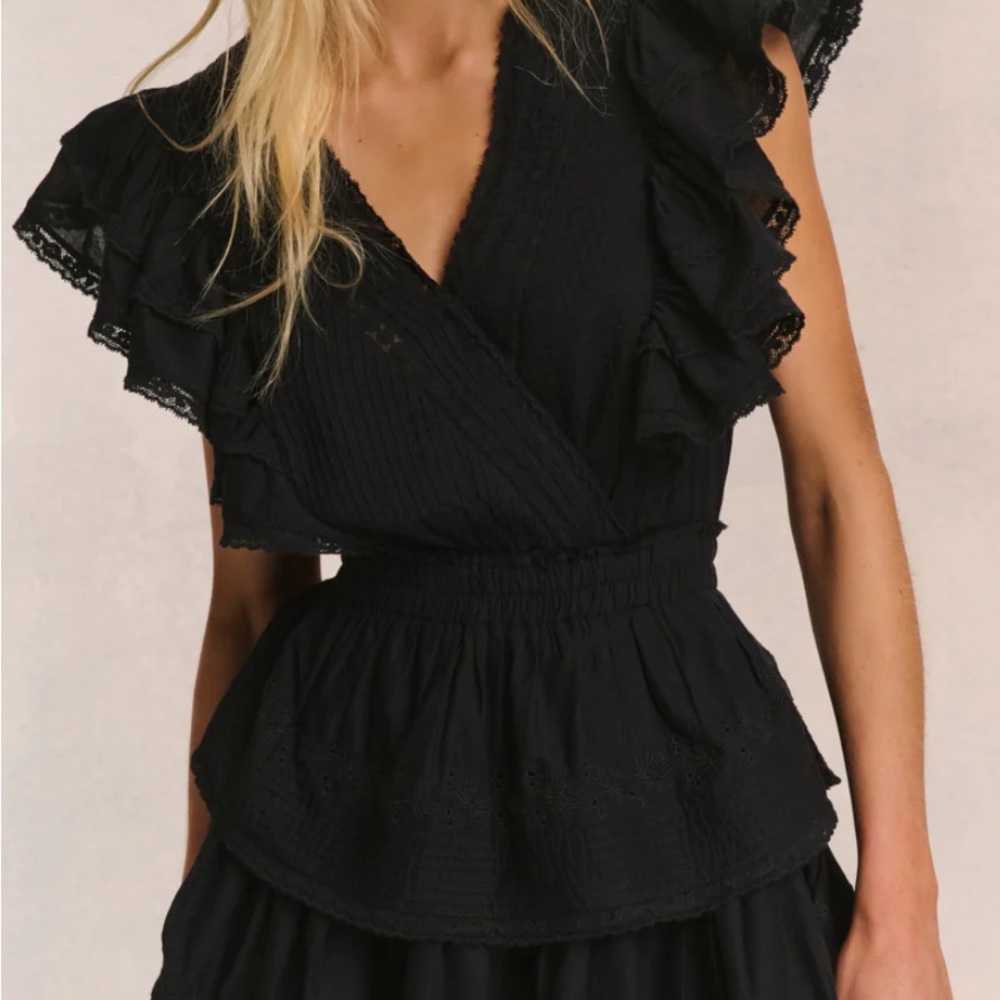 LoveShackFancy Black Lace Detail Top